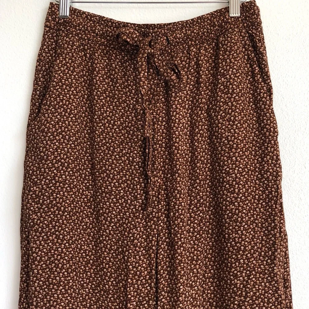 & Other Stories Brown Tan Ditsy Floral Wide Leg Trouser Pants Size 4
